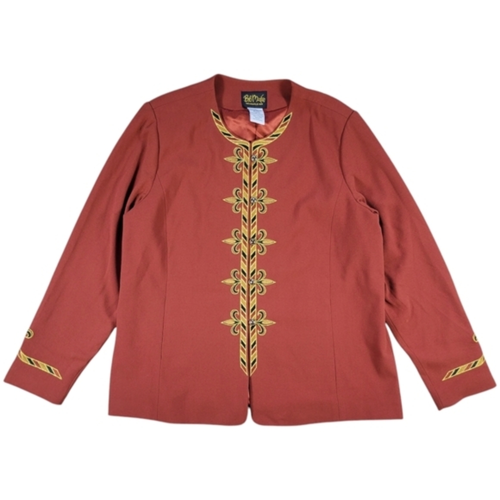 Bob Mackie Wearable Art Jacket Womens XL Burnt Orange Gold Embroidered Lined Top